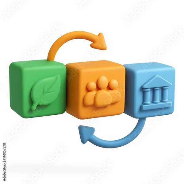 Fototapeta 3D Elements for ESG Concepts with Leaf, Group, and Building Icons