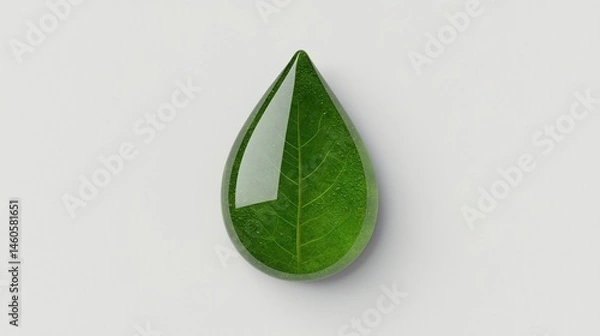 Obraz A green leaf shaped like a water droplet symbolizes nature, purity, and environmental sustainability.