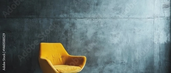 Obraz A Vibrant Yellow Chair Sits Against A Textured, Dark Gray Wall. The Contrast Creates A Modern And Stylish Scene, Perfect For A Magazine Spread Or A Minimalist Home Decor Blog.