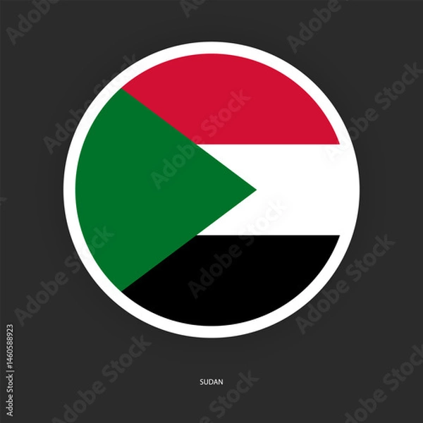 Fototapeta Sudan circle flag icon with shadow on dark background. Sudan button icon with white border isolated dark grey background	