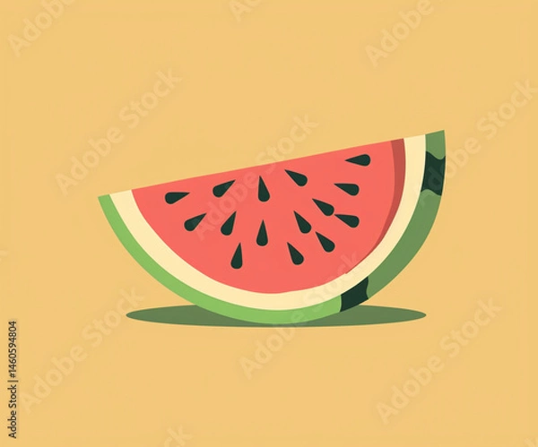Fototapeta Minimal watermelon slice icon with shadow, suitable for food logos, packaging, stickers, branding, and eco-friendly product designs.