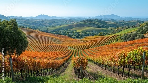 Obraz Autumnal Vineyard Panorama: Rolling Hills of Tuscany