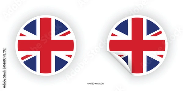 Fototapeta United Kingdom sticker flag in circle shape and circle peeled shape on white background. United Kingdom  flag icon in circular form	

