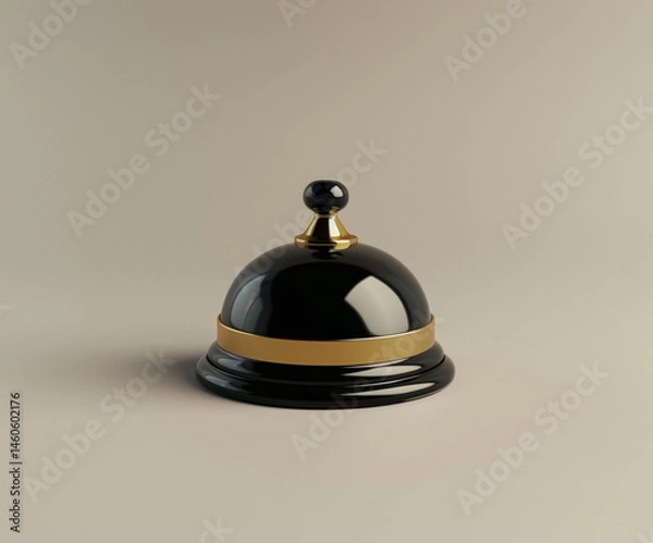 Fototapeta High-quality 3D rendering of a classic golden desk bell on a black base. Ideal for presentations, service brochures, and hospitality-themed content.