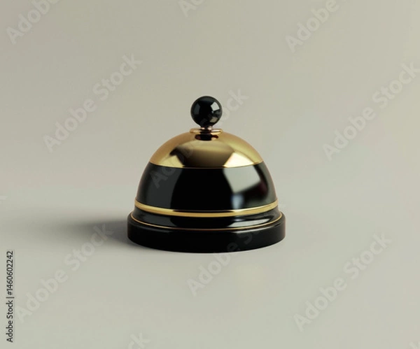 Fototapeta High-quality 3D rendering of a classic golden desk bell on a black base. Ideal for presentations, service brochures, and hospitality-themed content.