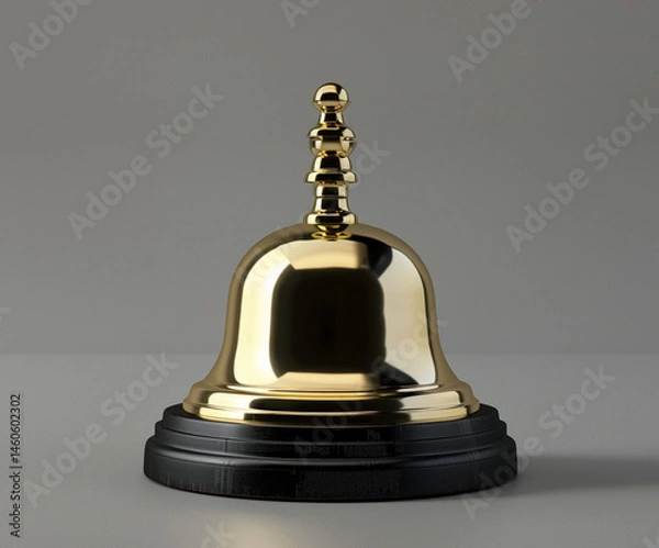 Fototapeta Classic hotel bell with a polished golden surface and black round base. Symbol of hospitality, timeless customer service, and premium guest experience.