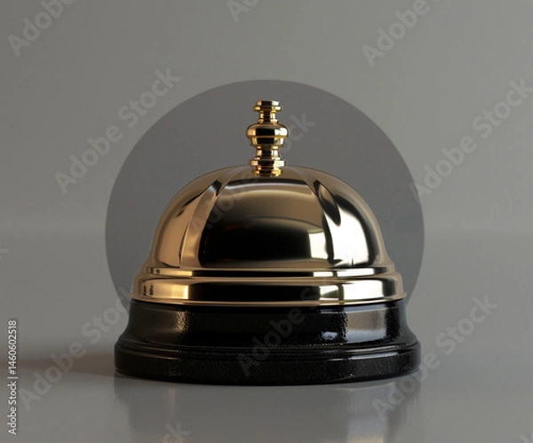 Fototapeta Golden reception bell captured in a high-resolution render. Ideal symbol of service, hospitality, and attention to customer care.