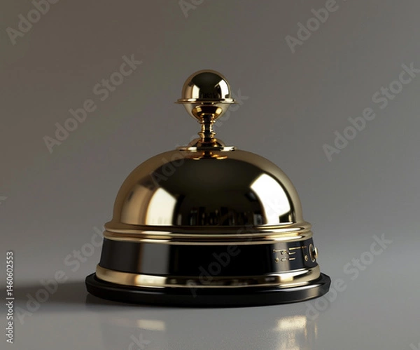 Fototapeta Golden reception bell captured in a high-resolution render. Ideal symbol of service, hospitality, and attention to customer care.