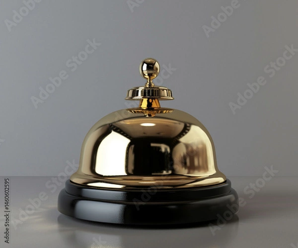 Fototapeta Iconic hotel bell on a clean background, representing efficient and welcoming customer service in classic hotel environments.
