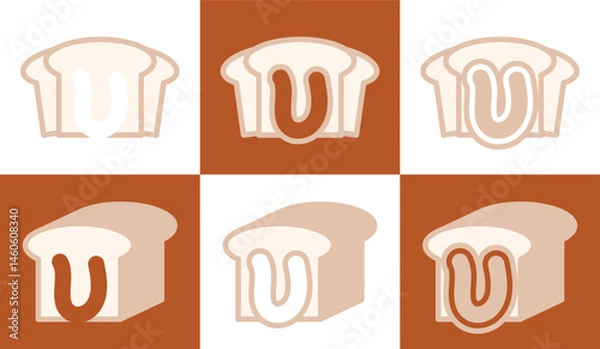 Fototapeta Letter U white bread. This logo combines letters and white bread. Suitable for bread shops, bakery, cafe, and the like.