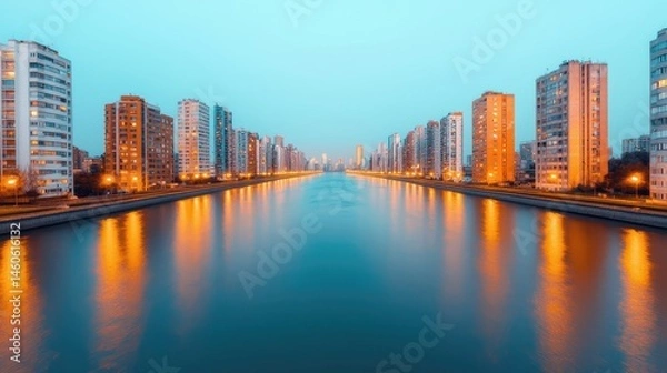 Obraz Tranquil Cityscape at Dusk with Reflections in Calm Water