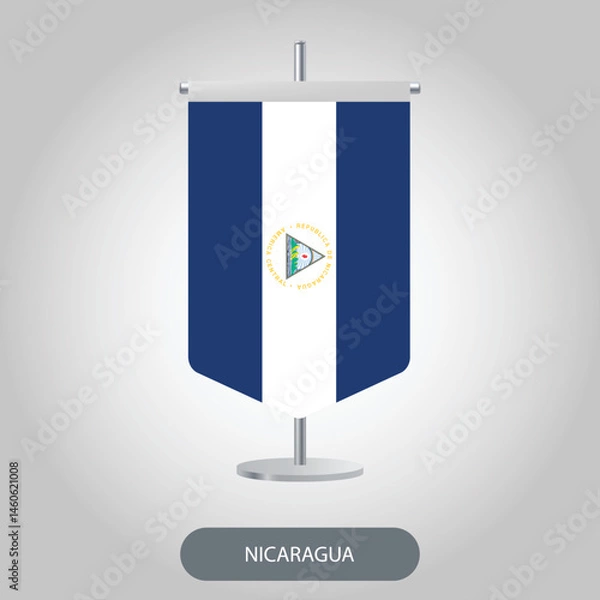 Fototapeta Nicaragua vertical table flag on light grey background. Nicaragua vertical desk flag isolated on grey background	