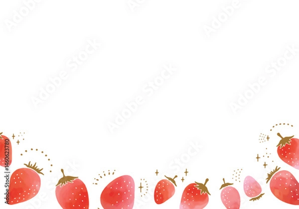 Obraz 可愛い水彩の苺のイラストのフレーム