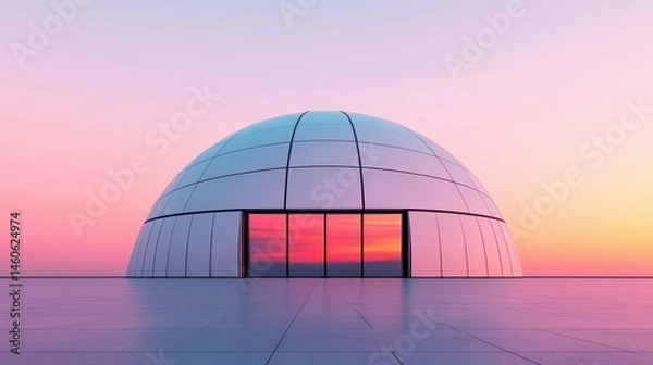 Obraz Modern Geometric Dome Structure Against Vibrant Sunset Sky