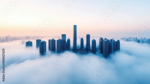 Obraz Stunning Cityscape View Above Clouds at Sunrise in Urban Setting