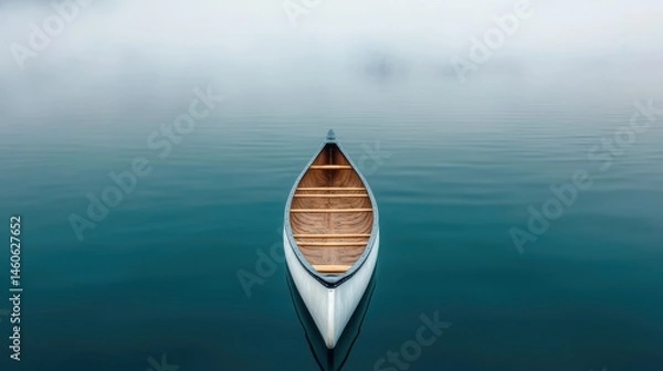 Obraz Tranquil Canoe on Still Water in Misty Morning Landscape