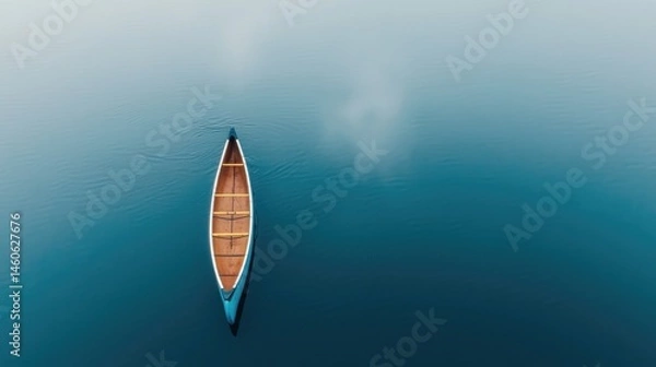 Obraz Tranquil Canoe Floating on Serene Calm Waters at Dusk