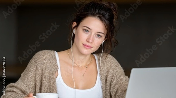 Obraz Empowering Working Women: A Portrait of Success and Determination as They Balance Professional Lives at Their Tables with Laptops