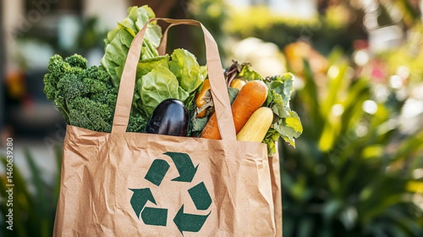 Fototapeta A close up view of a compostable grocery bag