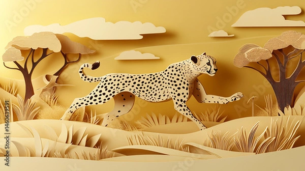 Fototapeta Cheetah running on grassy field