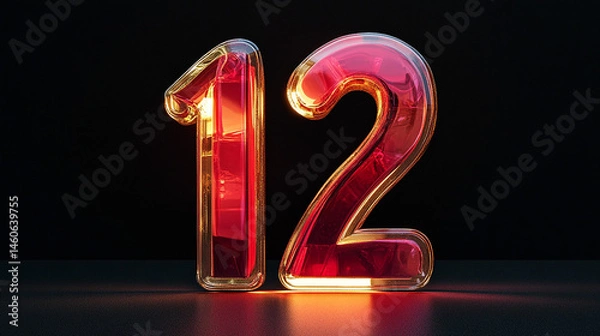 Fototapeta A bold number 12 in deep crimson and gold