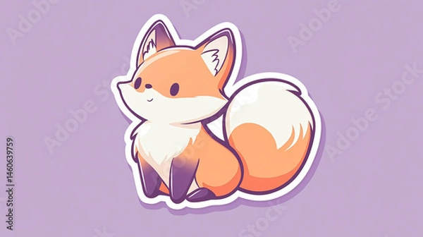 Fototapeta Fox sticker design with adorable a tiny fox