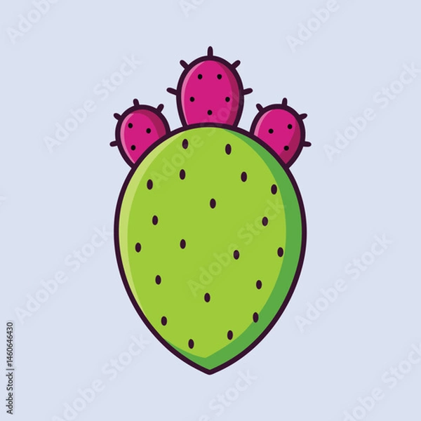 Obraz Vibrant Green Prickly Pear Cactus with Pink Fruit Illustration