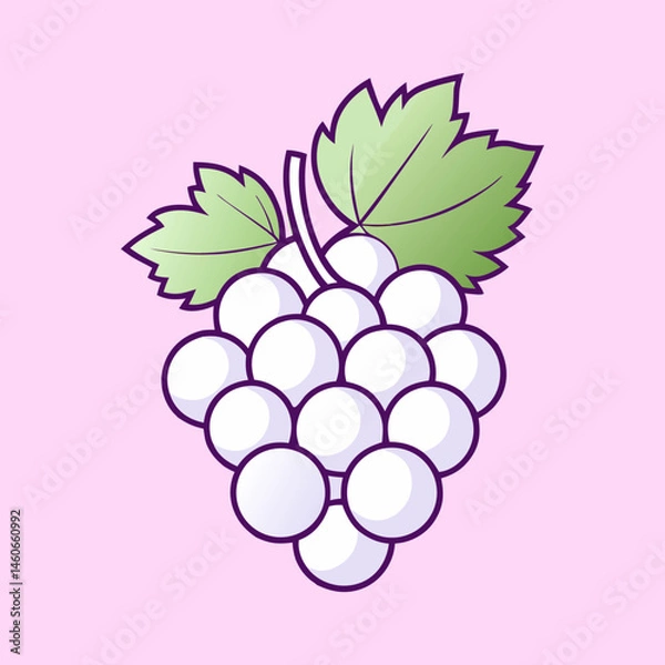 Obraz Illustration of a Bunch of White Grapes with Green Leaves