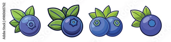 Obraz A cartoon illustration of four groups of blueberries on a white background