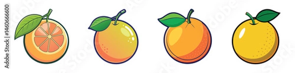 Obraz The Perfect Citrus Quartet: A vibrant, colorful illustration of four juicy oranges. Each fruit boasts a unique blend of hues.