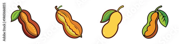 Obraz Peanut pods Illustration: A delightful illustration showcases a colorful array of peanut pods in various stages of ripeness. Each pod is depicted with intricate detail.