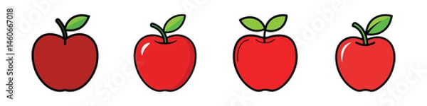 Obraz Red Apples in a Row with Green Leaves on Top of Each