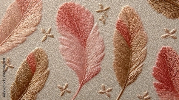 Obraz Embroidered Pink and Gold Feathers Texture Background Design