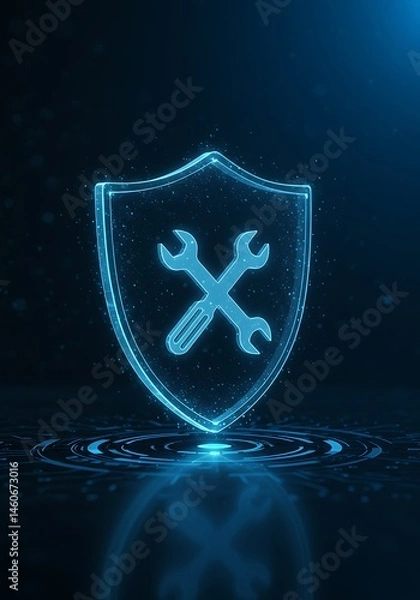 Fototapeta Shield with Tools Icon Glowing in Blue Security Concept