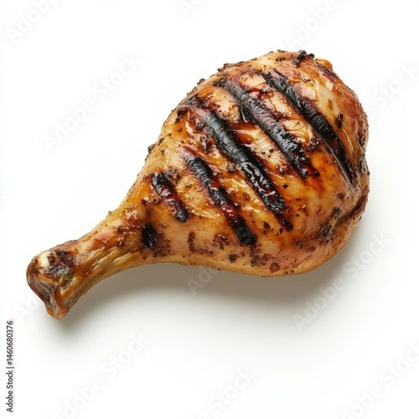 Obraz Grilled chicken drumstick, golden brown, with grill marks