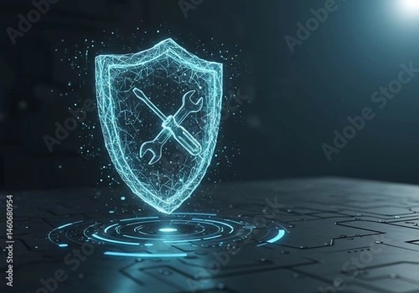 Fototapeta Tools Inside Shield Icon Protect Digital System Concept