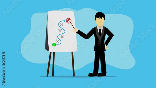 Obraz Smart businessman presenting business strategy on whiteboard, Business strategy planning