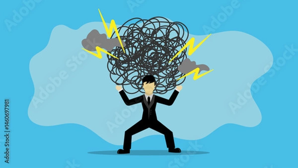 Obraz Pressure from too much responsibility concept, tried exhausted businessman carrying heavy messy line on his back