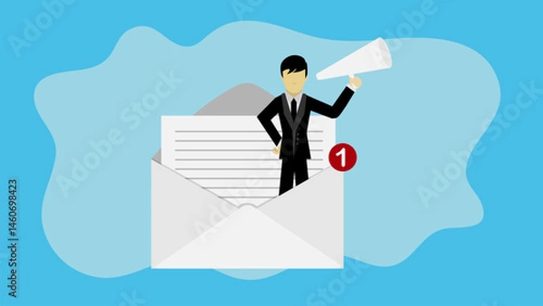 Obraz Businessman standing in email envelope announcing promotion through