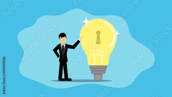 Obraz Businessman owner standing with light bulb idea locked with padlock for patents