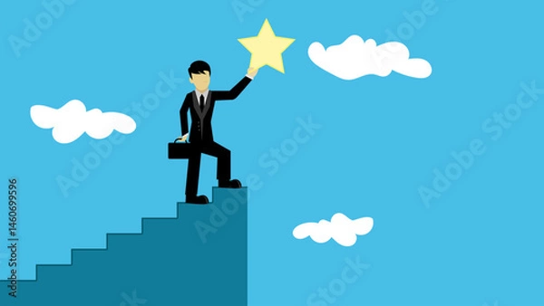 Obraz Smart confident businessman climb up stair to the top to reaching to grab precious star reward