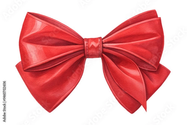 Obraz Isolated on white, a shiny red satin bow, perfect for a festive gift or holiday decoration