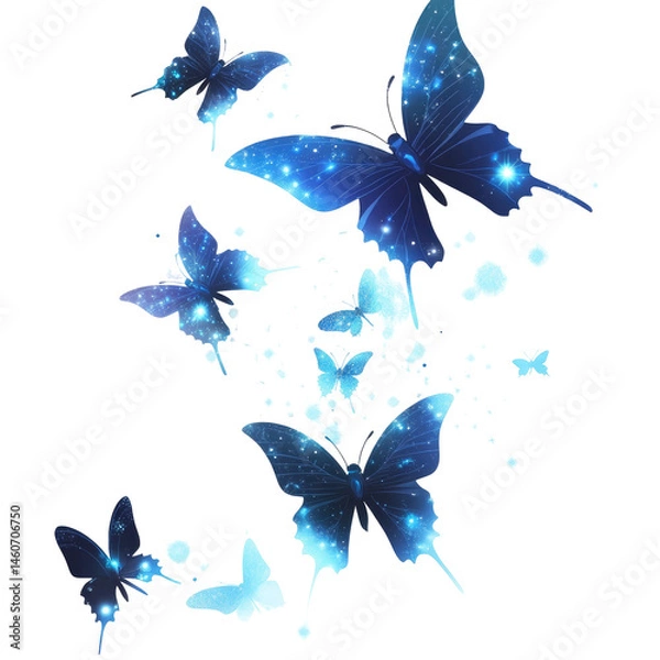 Obraz Glowing Blue Butterflies, Celestial Wings