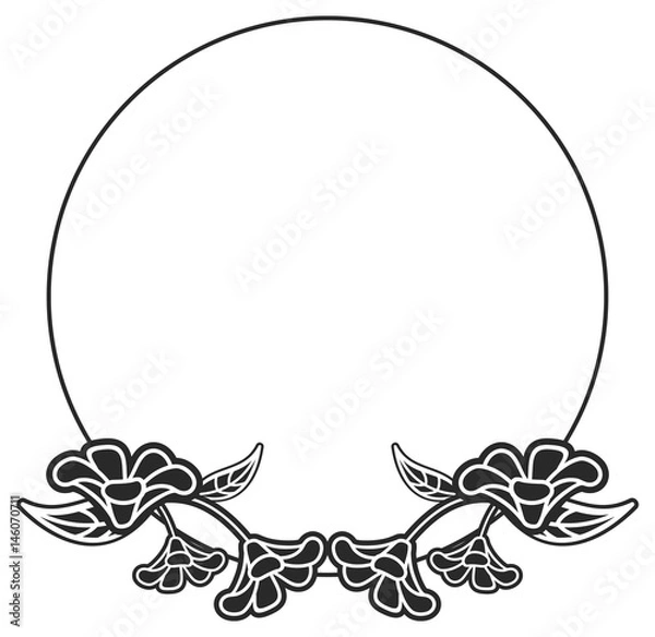 Obraz Black and white round frame with floral silhouettes.  Vector clip art