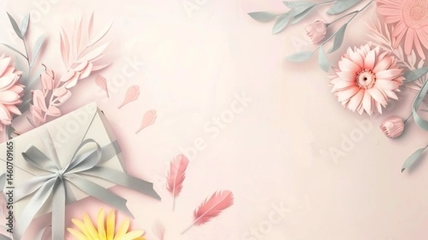 Fototapeta Feather Mother's Day Background: Weaving Tender Whispers, Sketching a Romantic Picture of Maternal Love's Tenderness Dancing with Feather's Lightness
