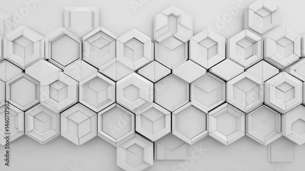 Fototapeta Abstract White Hexagon Pattern  Modern Geometric 3D Background