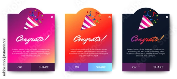 Obraz congratulations pop up banner with flat design on white background. Professional web design, full set of elements. User-friendly design materials.	
