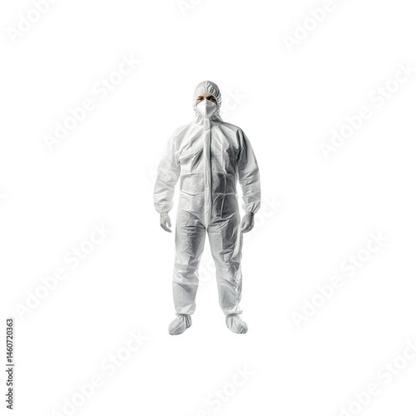 Obraz Person in Protective Tyvek Suit, Full Body Shot, Isolated on Black Background