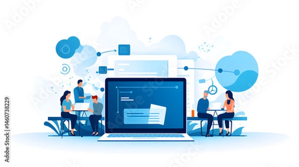Fototapeta Professional Vector Flat Style Illustration of a Diverse Group of People Gathering