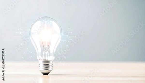 Fototapeta Innovative AI Brain and Neural Network Visualization in Bulb